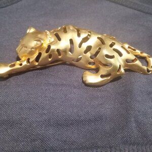 Rare Vintage Gold Panther Brooch with Austrian Crystals